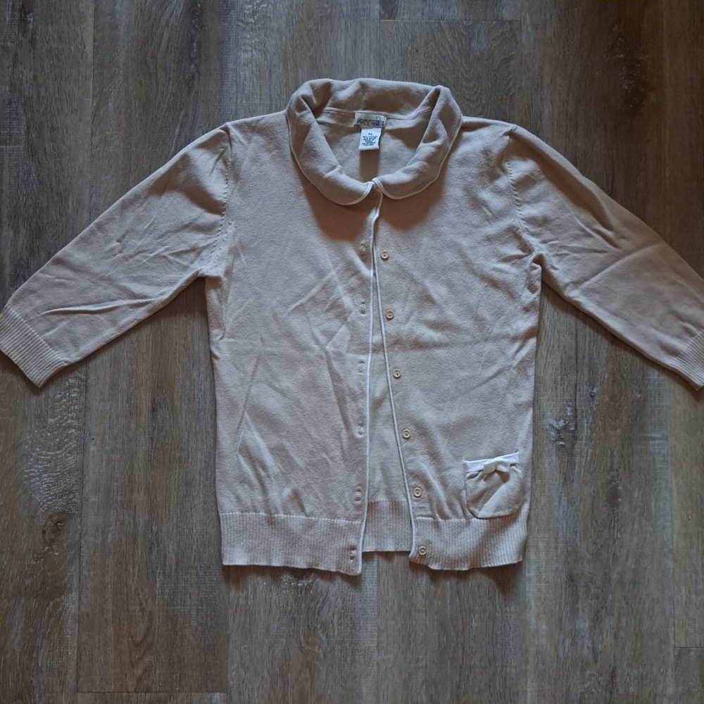 Vintage SHY GIRL Cardigan Sweater Beige Cream Buttons Down Collard Cotton Nylon